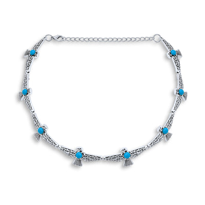 South Western Boho Turquoise Gemstone Eagle Choker & Hoop Earrings Jewelry Set