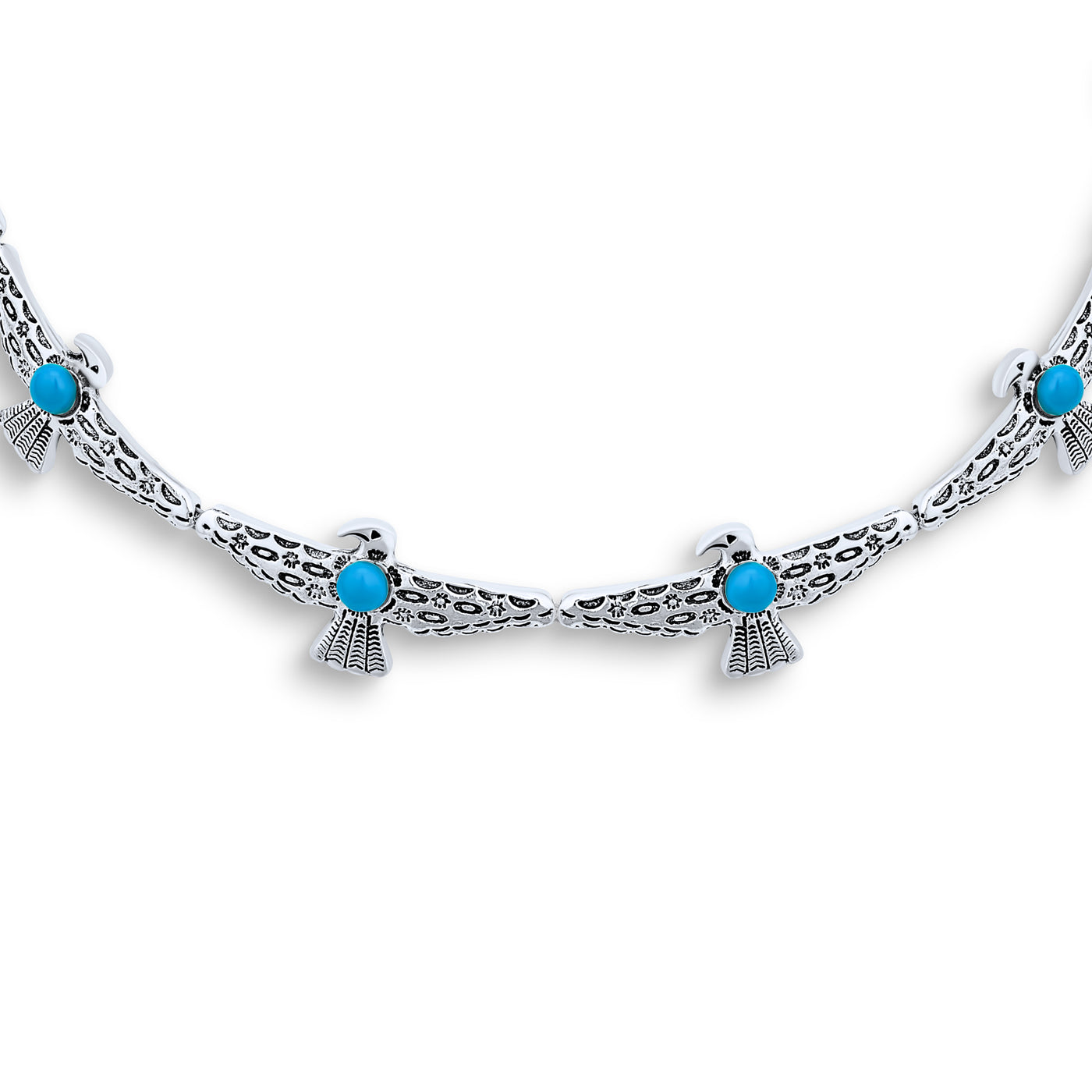 South Western Boho Turquoise Gemstone Eagle Choker & Hoop Earrings Jewelry Set