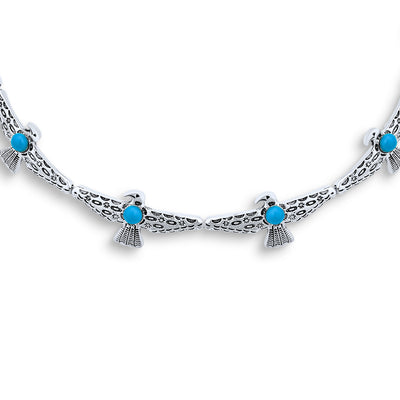 South Western Boho Turquoise Gemstone Eagle Choker & Hoop Earrings Jewelry Set