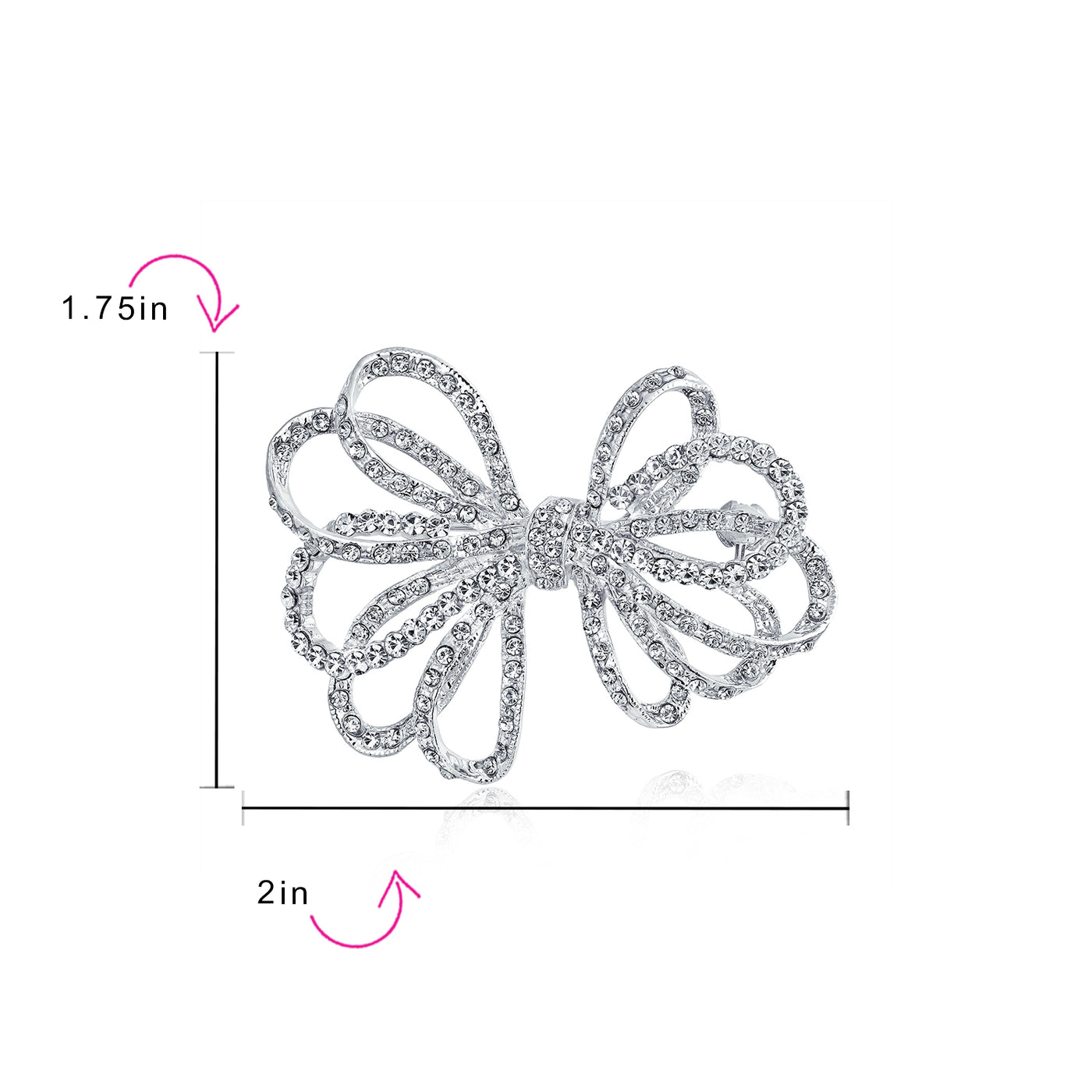 Set of 2 Large Bridal Holiday Crystal Wedding Bow Brooch Pin Silver Gold Plated