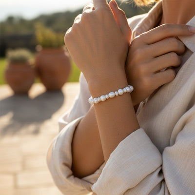 Baroque White Freshwater Pearl Stretch Bracelet Stackable