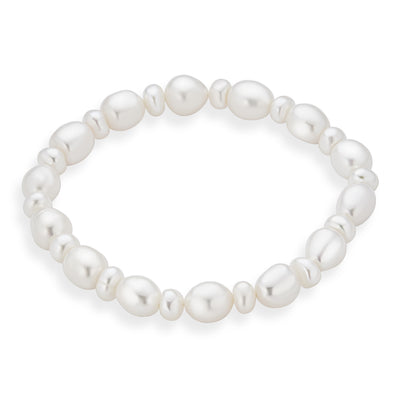 Set of 2 Baroque White Freshwater Pearl Stretch Bracelet Stackable