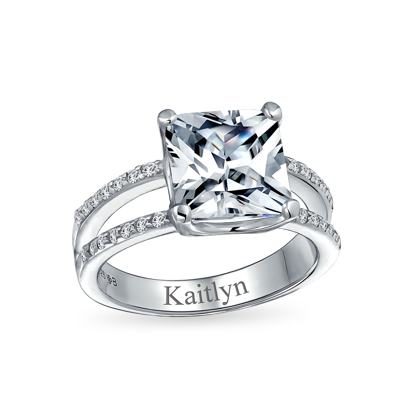 3CT Square Princess Cut AAA CZ Engagement Ring Split Band
