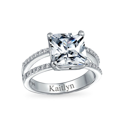3CT Square Princess Cut AAA CZ Engagement Ring Split Band