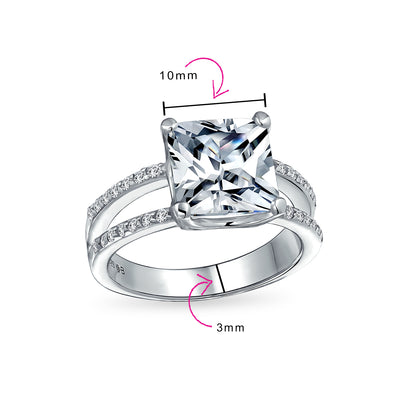 3CT Square Princess Cut AAA CZ Engagement Ring Split Band