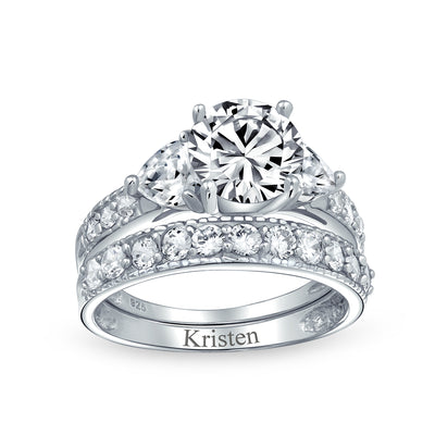 3CT Round Solitaire Heart Shape CZ Wedding Ring Set Pave Band Sterling Silver