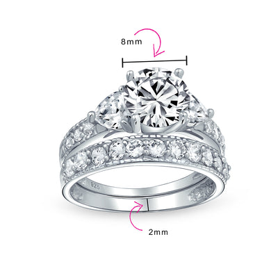 3CT Round Solitaire Heart Shape CZ Wedding Ring Set Pave Band Sterling Silver
