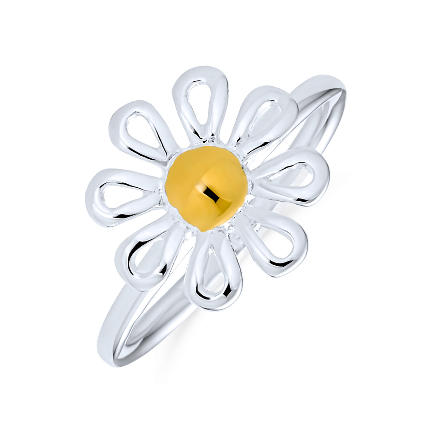 Delicate Simple Two Tone Flower Daisy Ring .925 Sterling Silver 1MM
