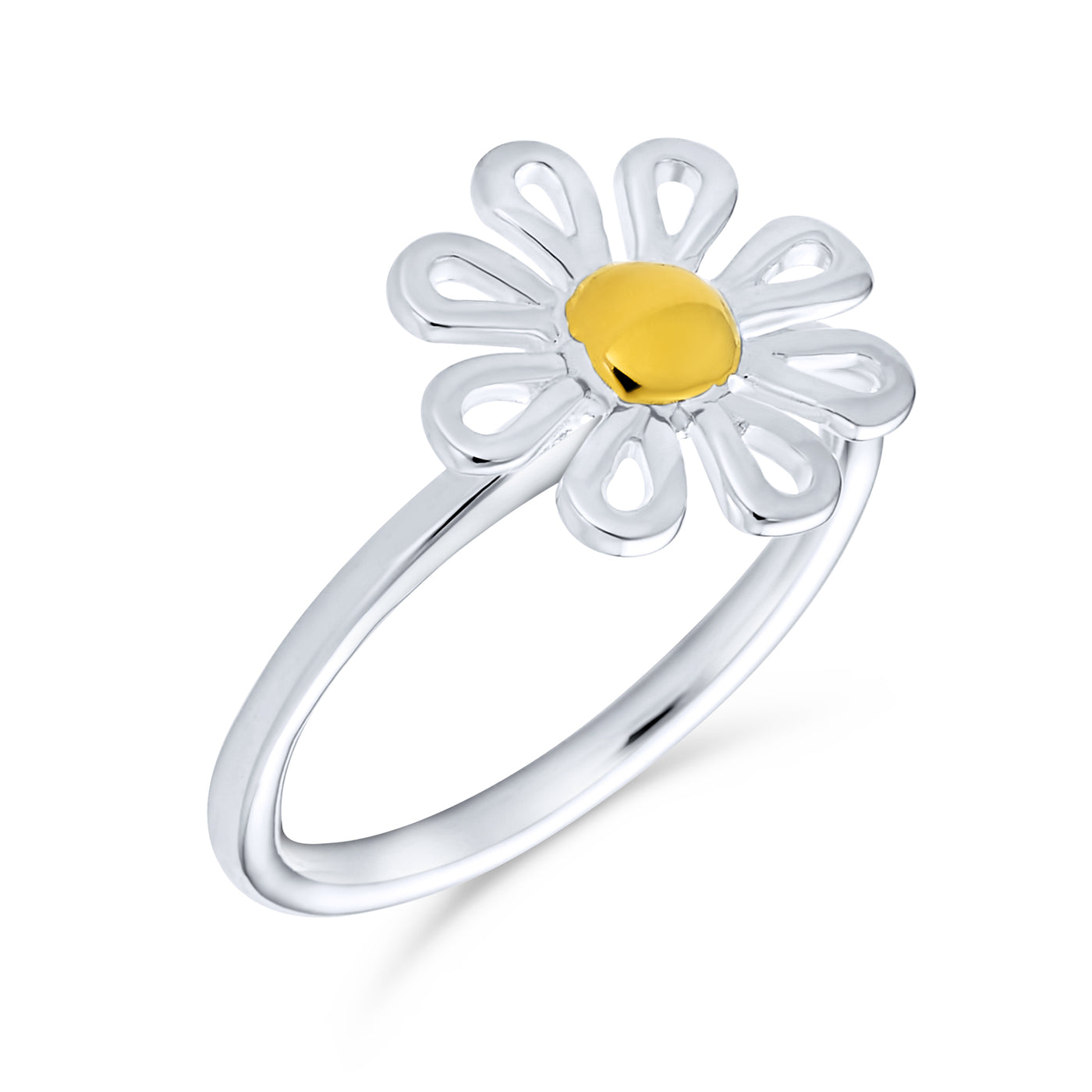 Delicate Simple Two Tone Flower Daisy Ring .925 Sterling Silver 1MM