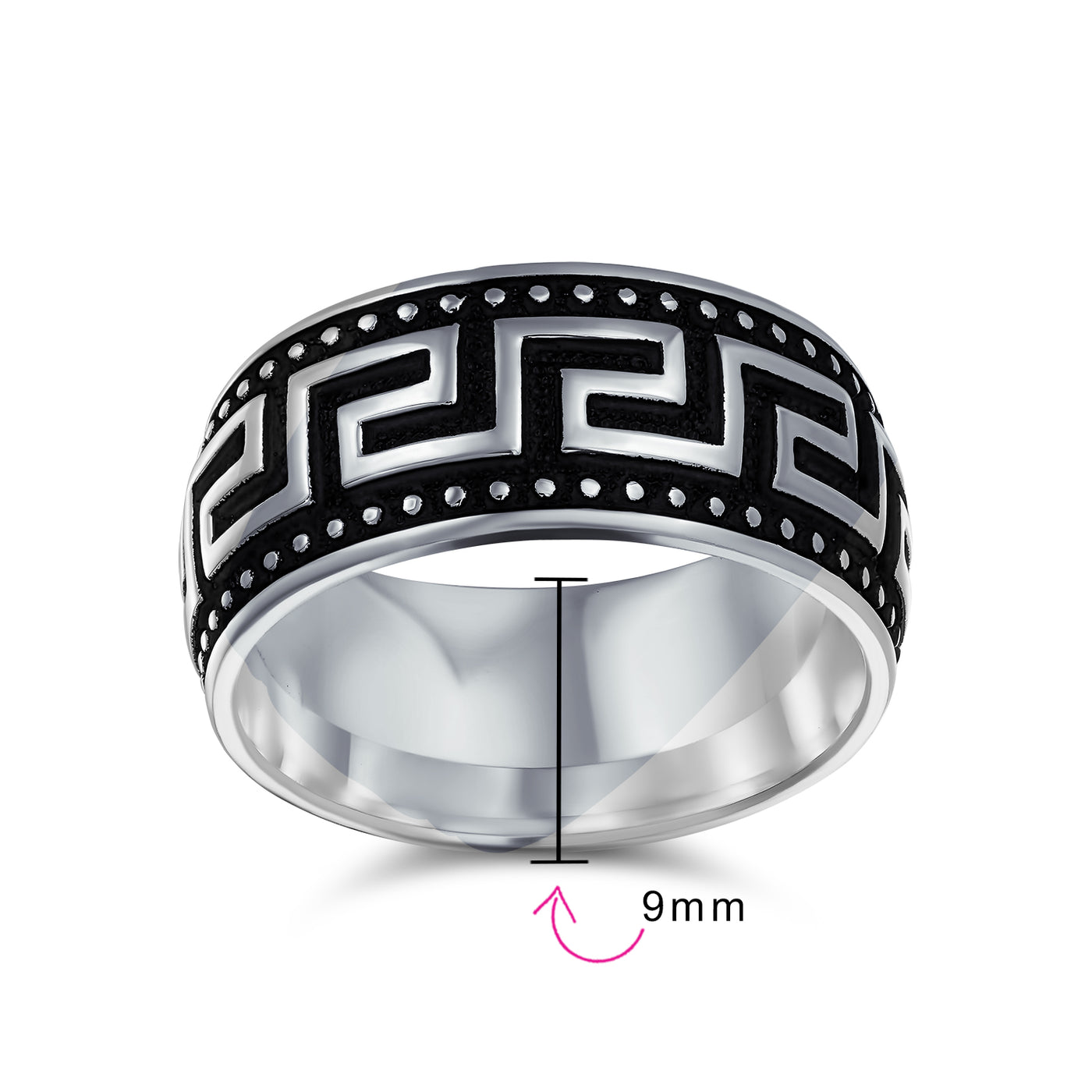 Men’s Two-Tone Textured Greek Key Wedding Band Ring Sterling Silver 9MM