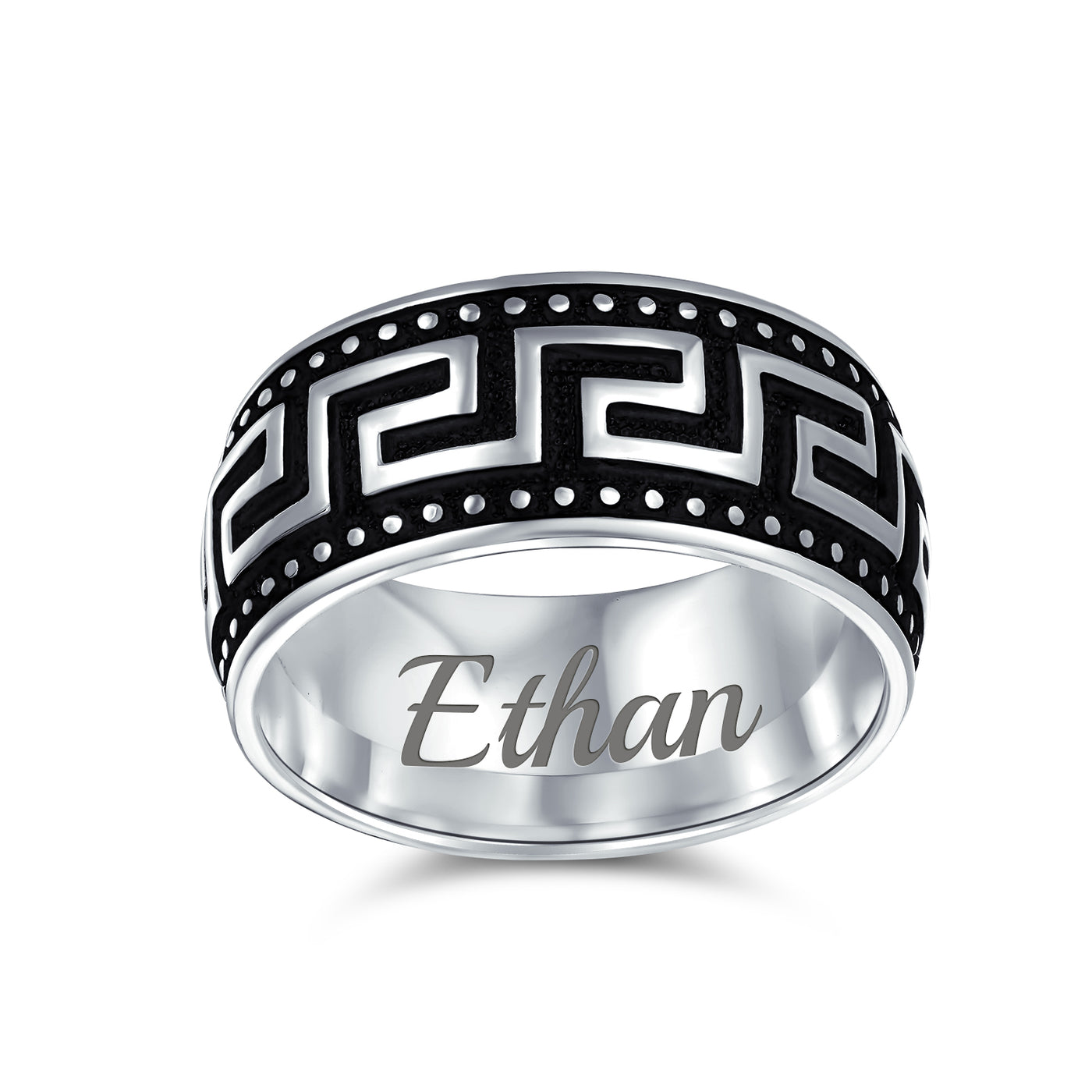 Men’s Two-Tone Textured Greek Key Wedding Band Ring Sterling Silver 9MM