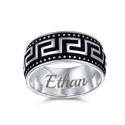 Men’s Two-Tone Textured Greek Key Wedding Band Ring Sterling Silver 9MM