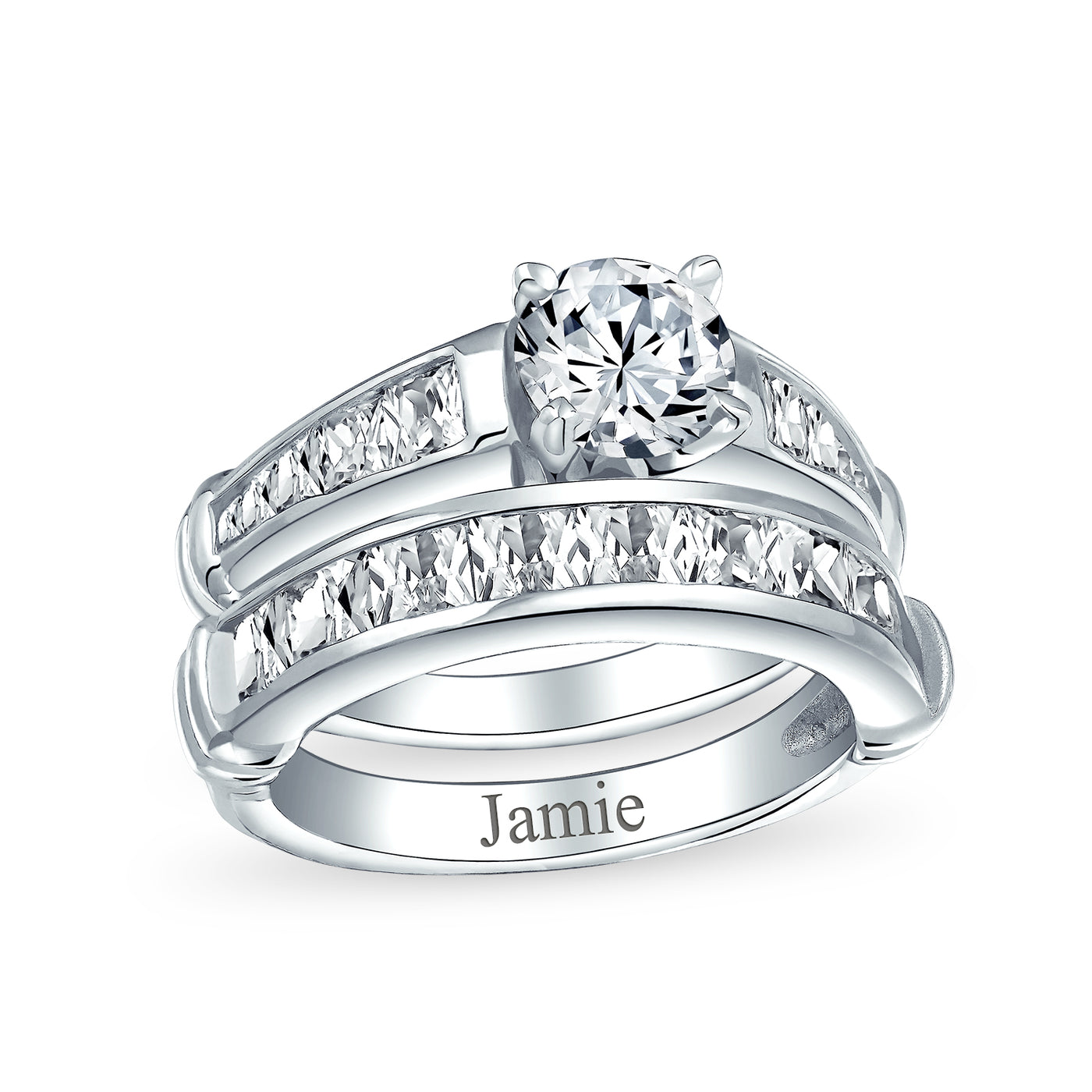 Classic Cocktail Statement Ring 2CT CZ Round Solitaire Pave Band Sterling Silver