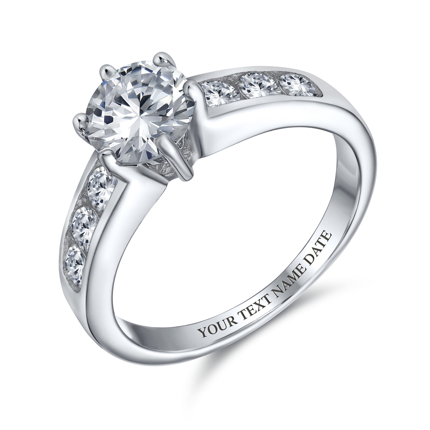 2CT CZ Round Solitaire Engagement Ring CZ Side Stones