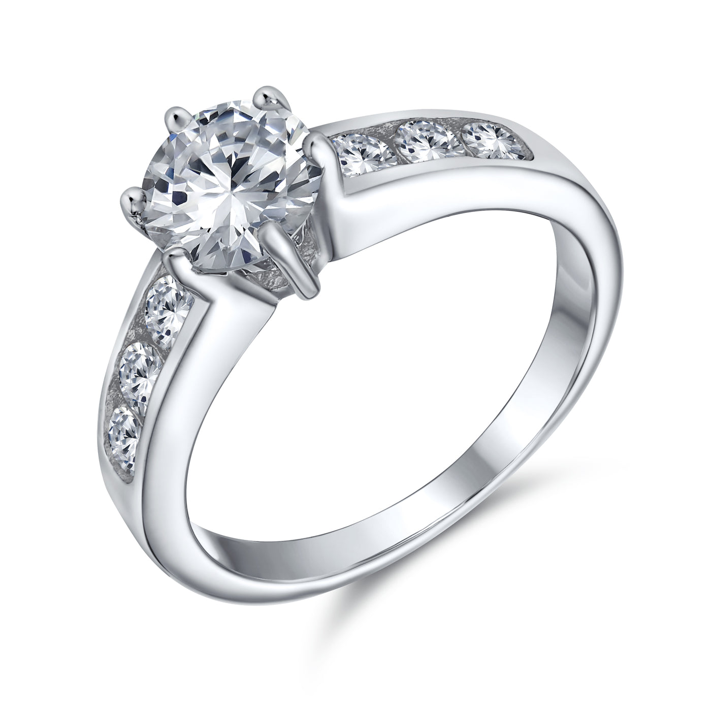 2CT CZ Round Solitaire Engagement Ring CZ Side Stones