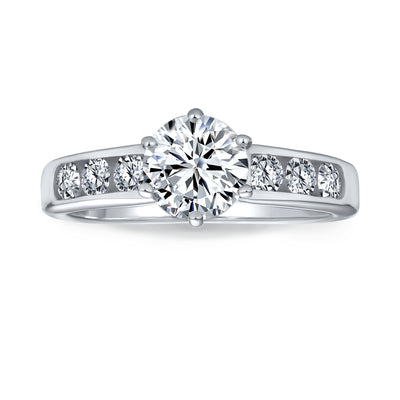 2CT CZ Round Solitaire Engagement Ring CZ Side Stones