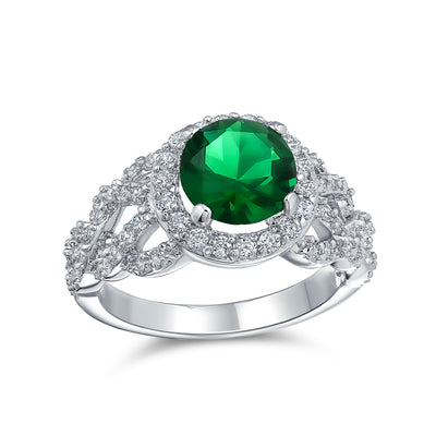 3CT Green CZ Cocktail Ring Art Deco Statement Silver Plated