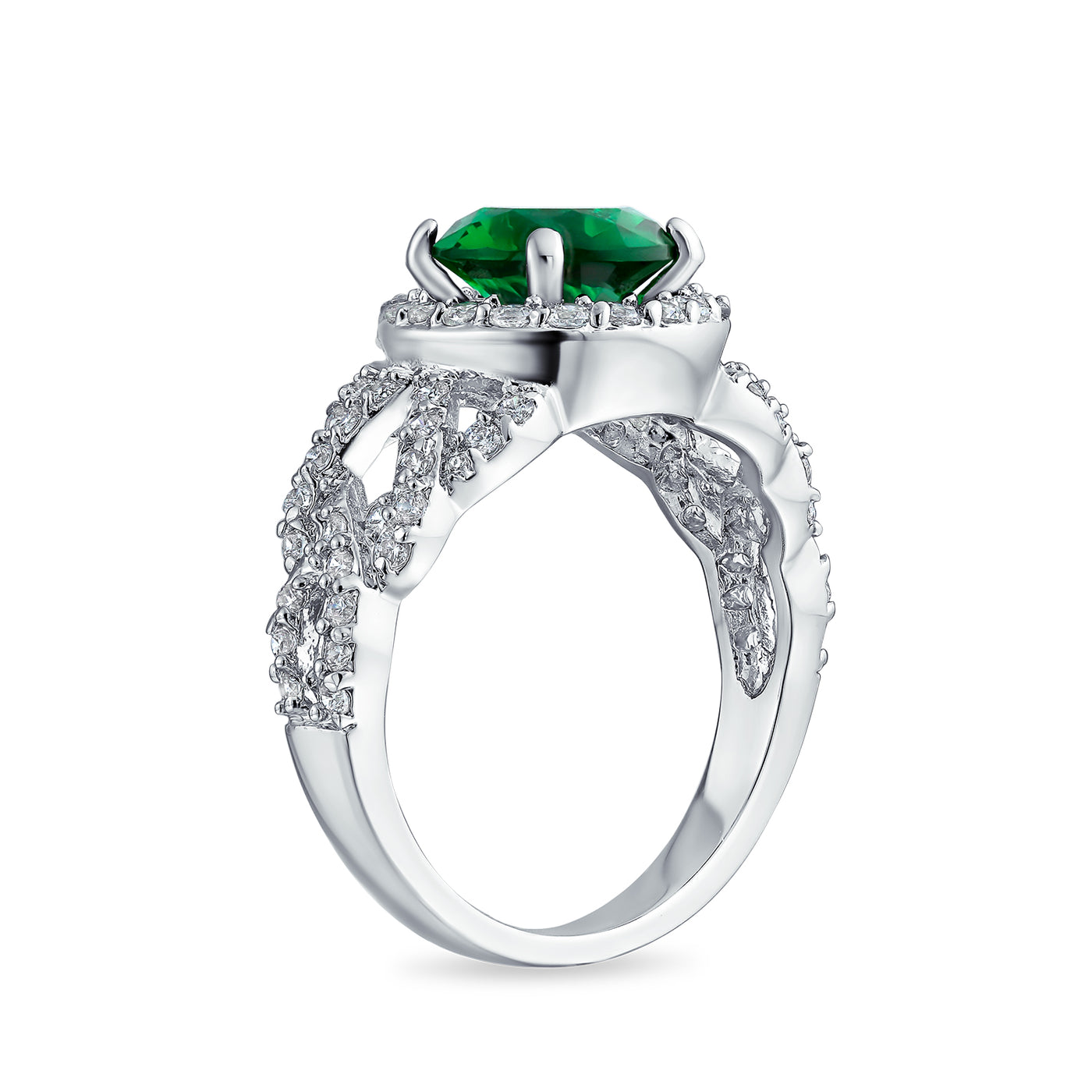 3CT Green CZ Cocktail Ring Art Deco Statement Silver Plated