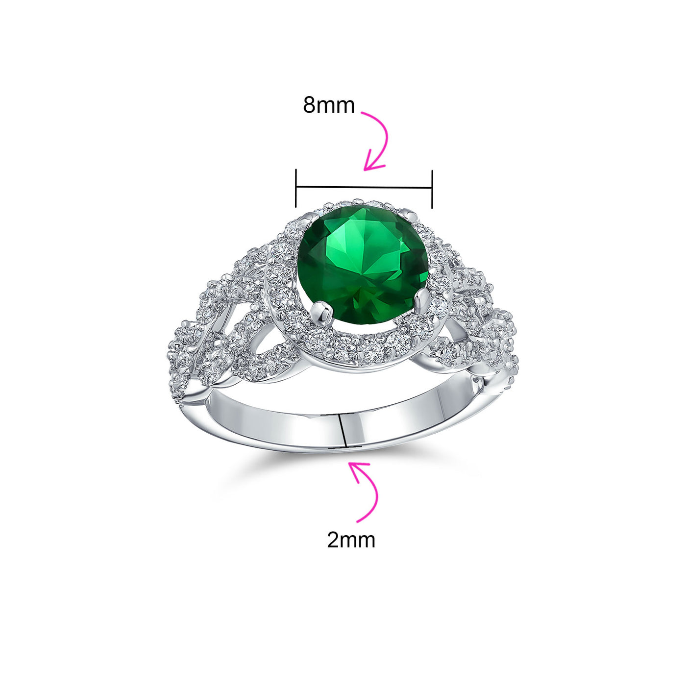 3CT Green CZ Cocktail Ring Art Deco Statement Silver Plated