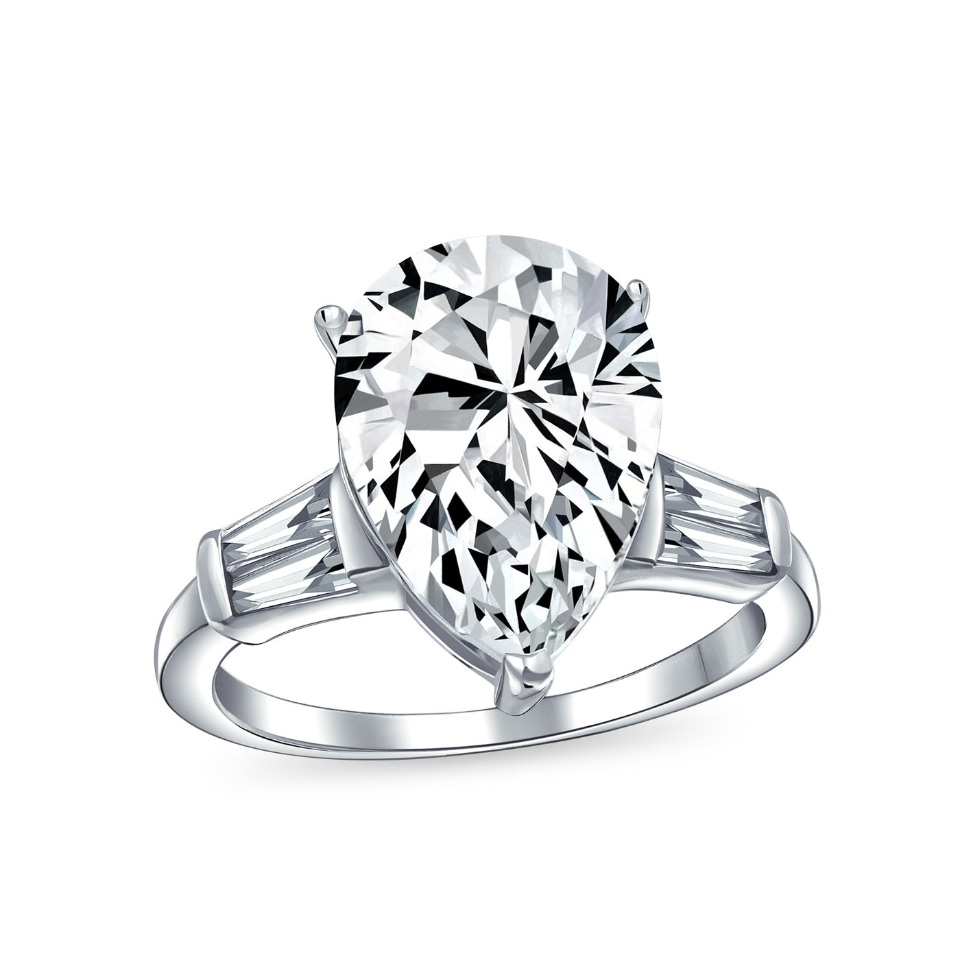 7CT CZ Pear Shape Solitaire Engagement Ring Side Stones