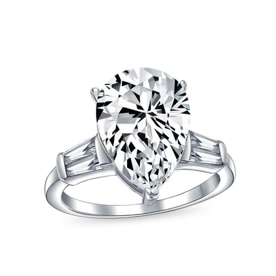7CT CZ Pear Shape Solitaire Engagement Ring Side Stones