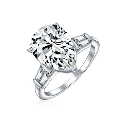 7CT CZ Pear Shape Solitaire Engagement Ring Side Stones