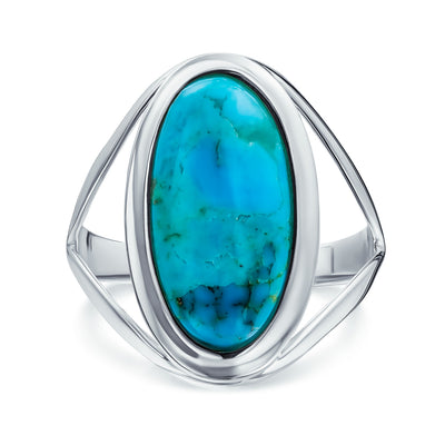 Western Native American Style Oval Turquoise Ring .925Sterling Silver