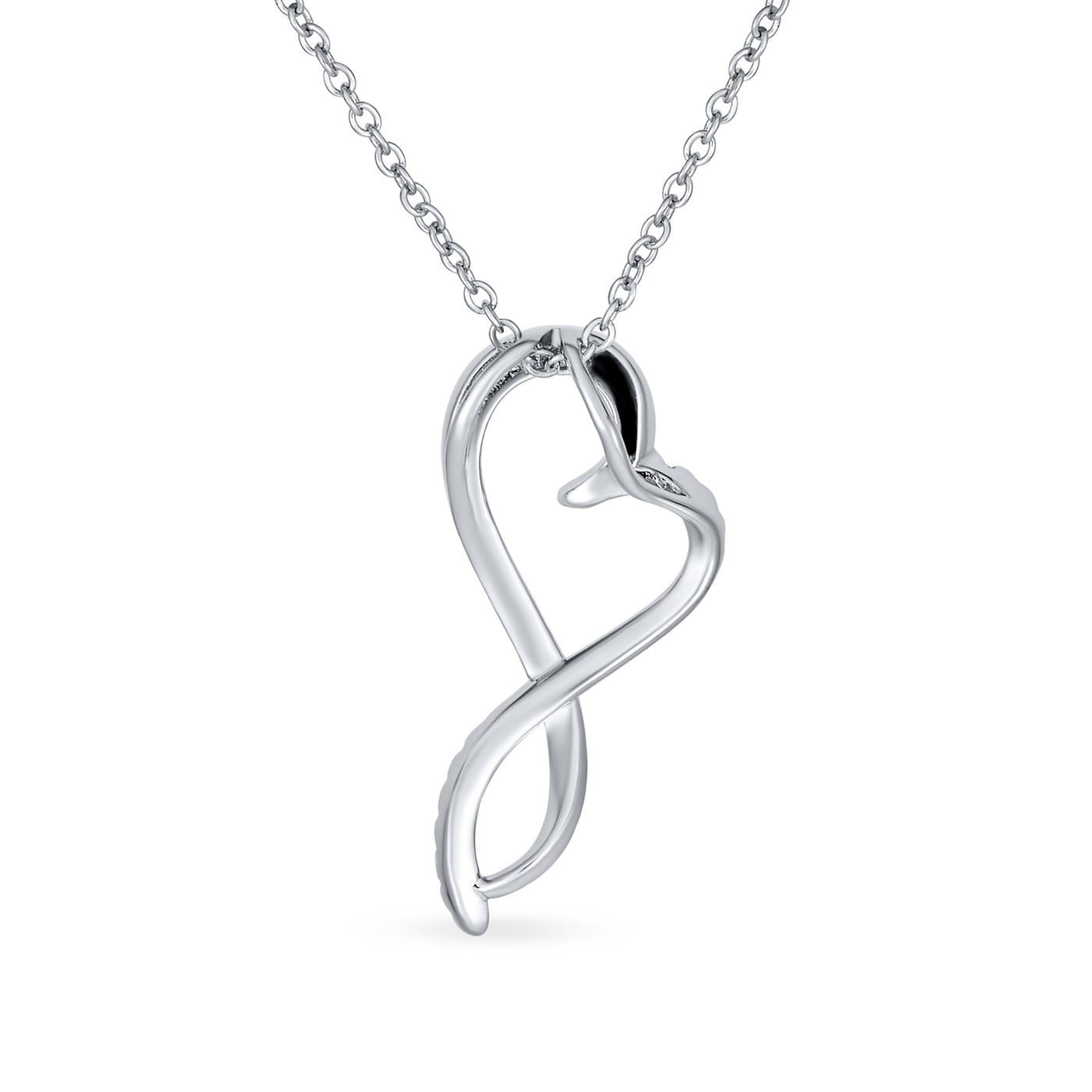 Romantic Twisted Ribbon Heart CZ Infinity Pendant Necklace Sterling Silver