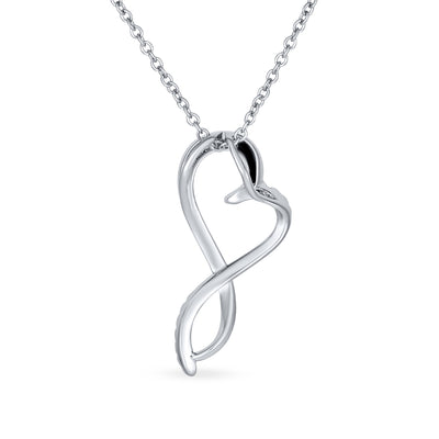 Romantic Twisted Ribbon Heart CZ Infinity Pendant Necklace Sterling Silver