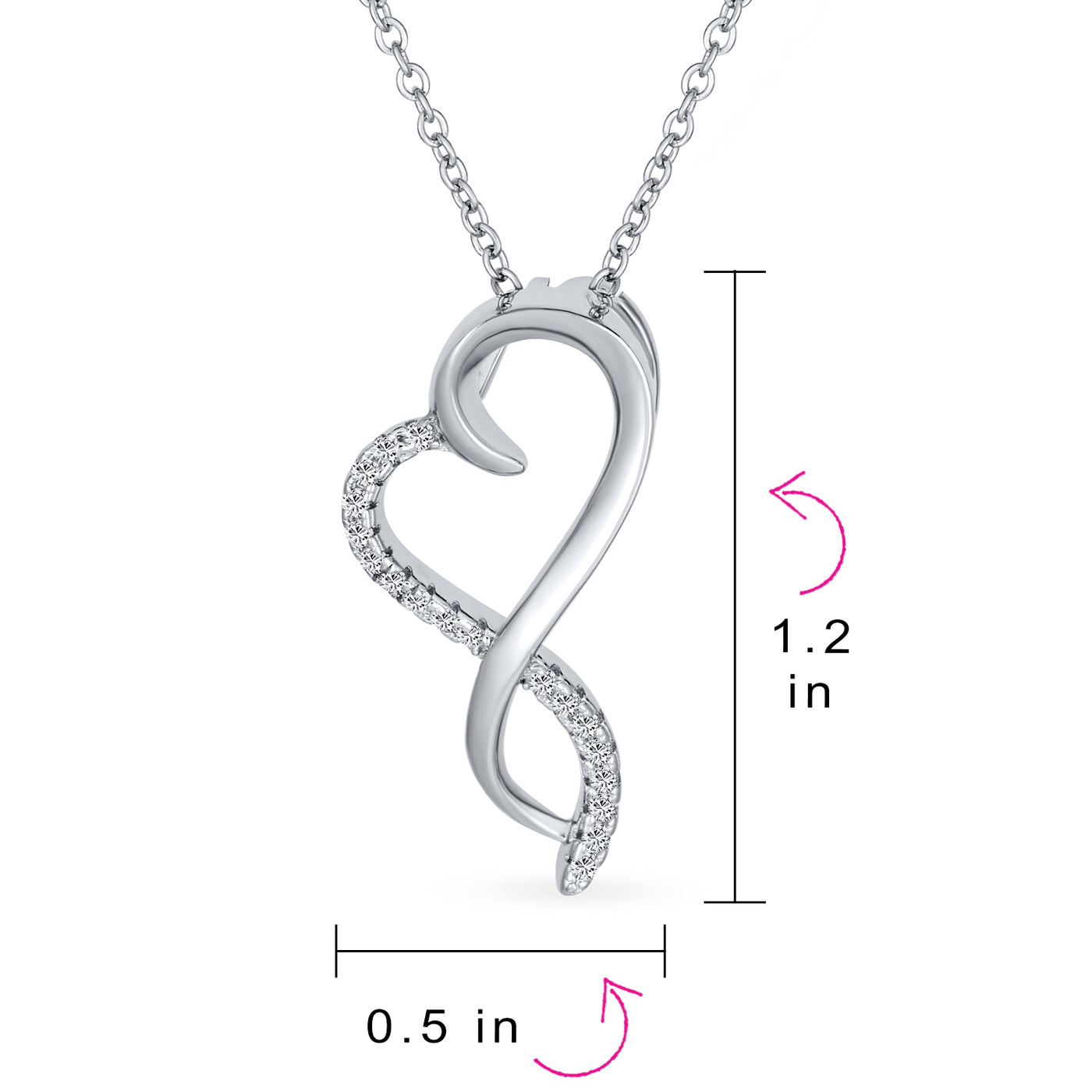 Romantic Twisted Ribbon Heart CZ Infinity Pendant Necklace Sterling Silver