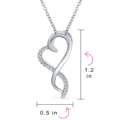 Romantic Twisted Ribbon Heart CZ Infinity Pendant Necklace Sterling Silver