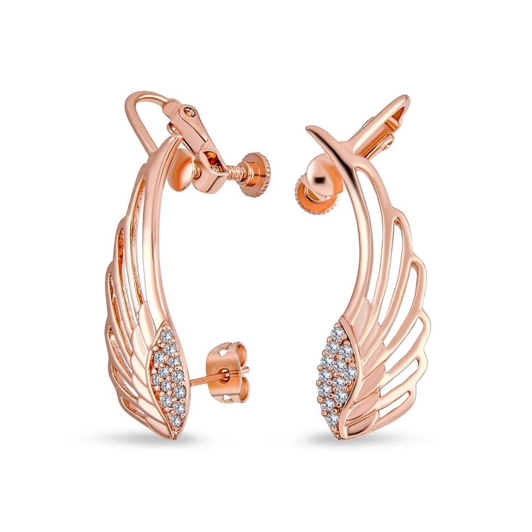 Trendy Angel Wing Feather Ear Cuff Cartilage Earrings Rose Gold