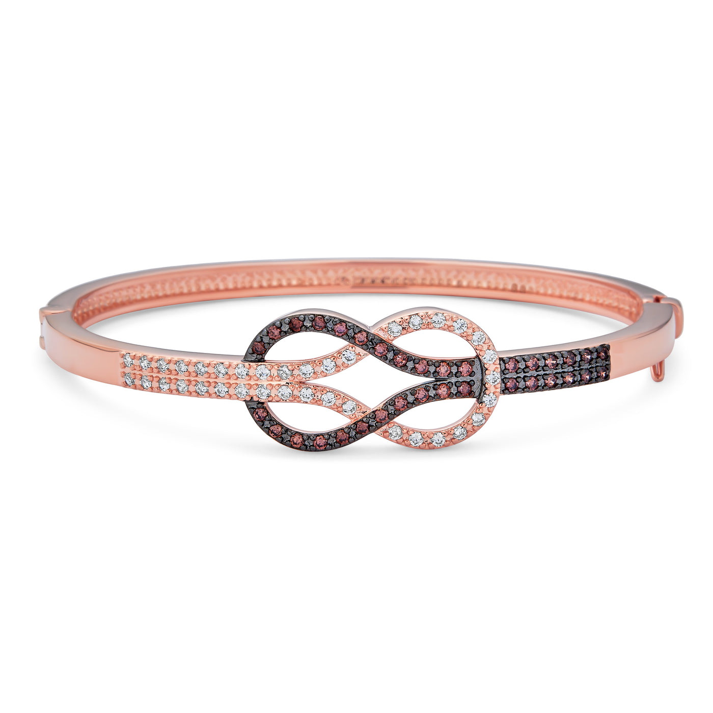 Tri-Tone CZ Infinity Bangle Bracelet & Rose Stud Earrings Set Rose Gold Plated