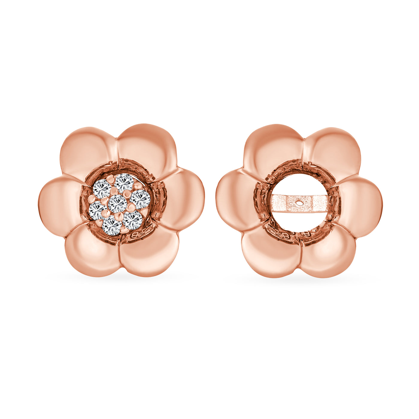 Tri-Tone CZ Infinity Bangle Bracelet & Rose Stud Earrings Set Rose Gold Plated