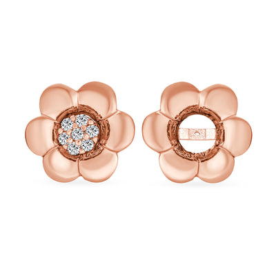 Tri-Tone CZ Infinity Bangle Bracelet & Rose Stud Earrings Set Rose Gold Plated