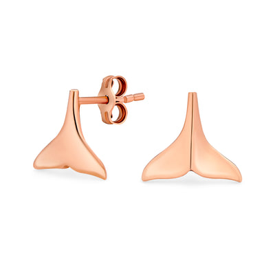 Set of 2 Mermaid Fin & Shark Tooth Stud Earrings Rose Gold Sterling Silver