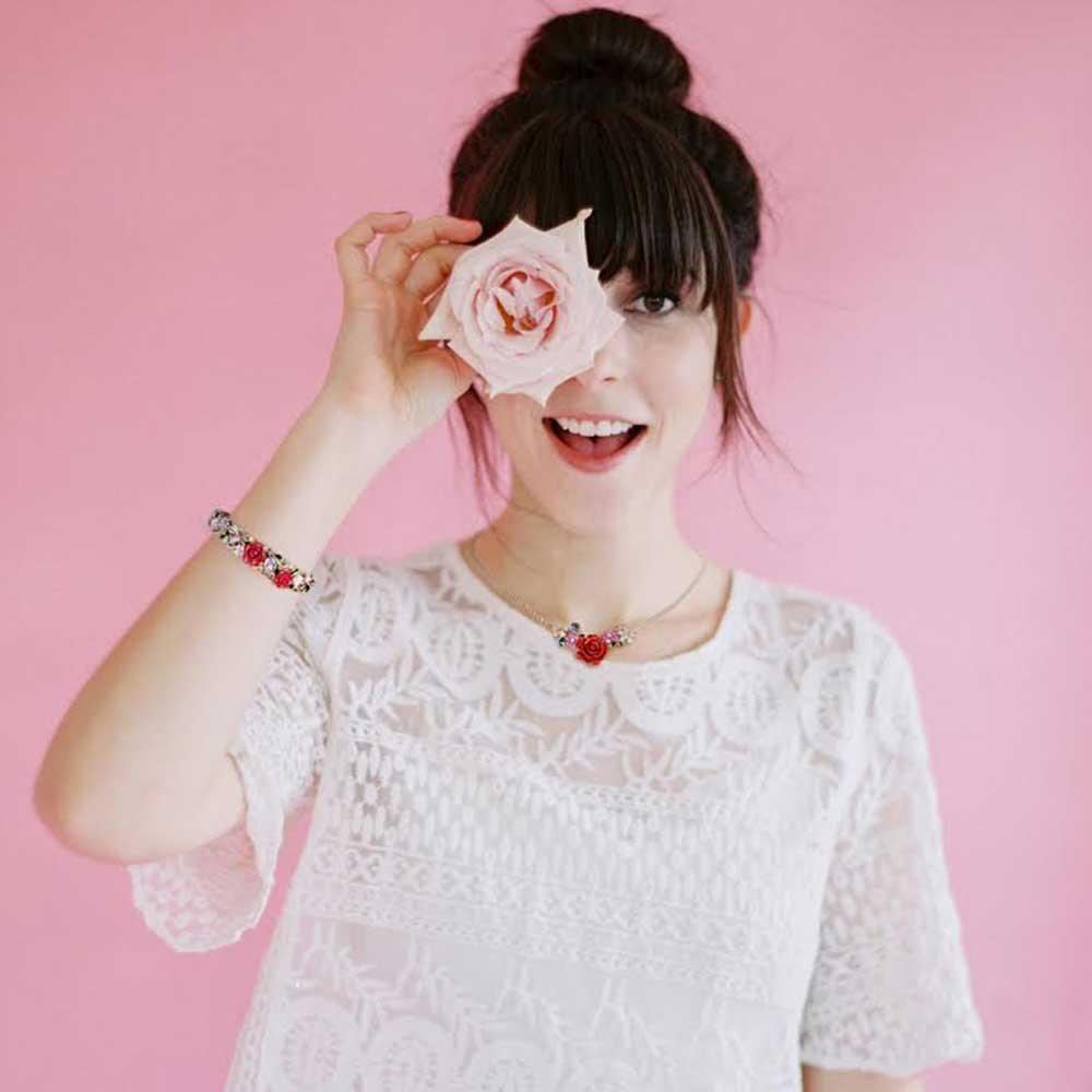 Ladybug Floral Bouquet Red Rose Cuff Bracelet in Silver Filigree Design - Bling Jewelry