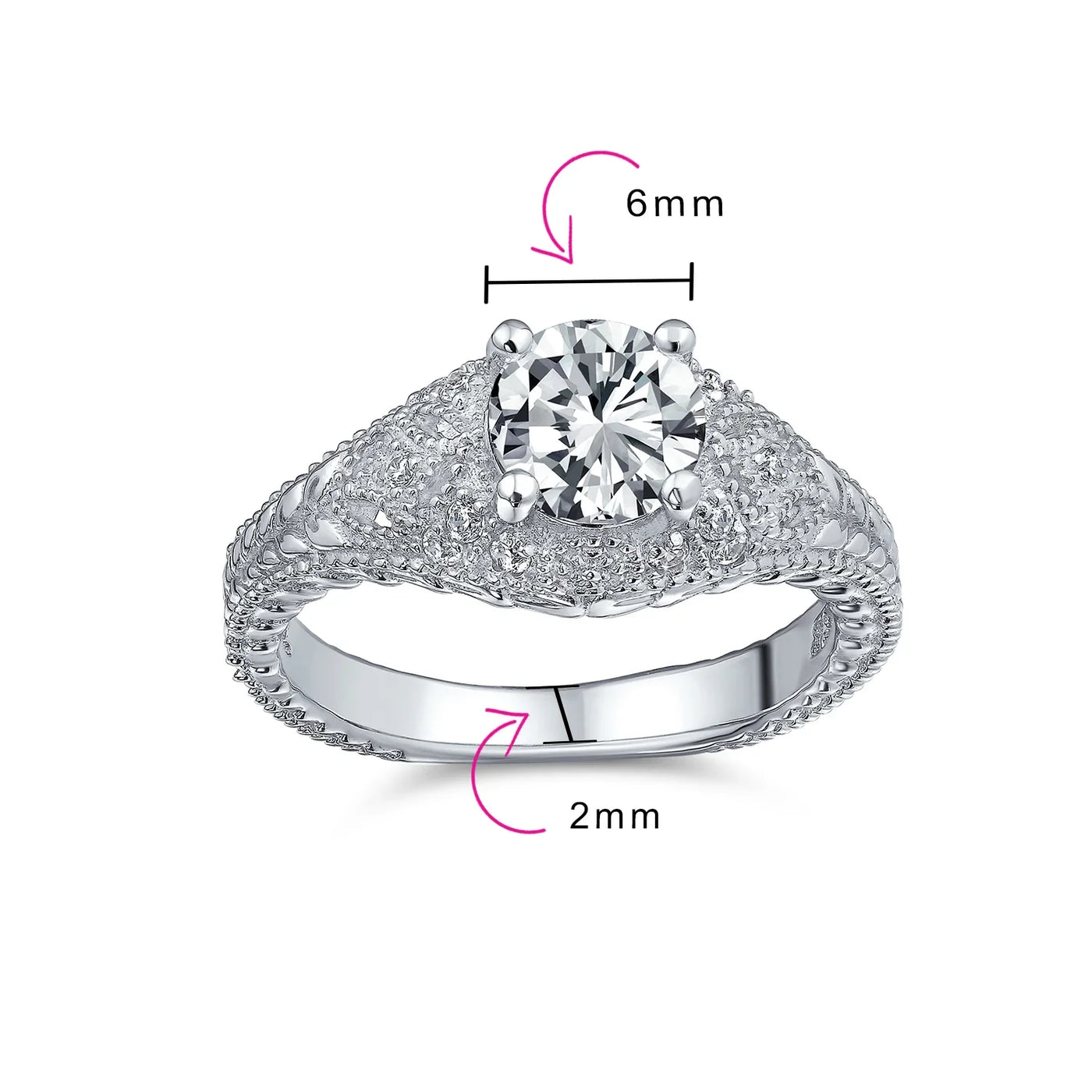 Vintage Art Deco 3CT Round Solitaire CZ Engagement Ring & Wedding Set Silver