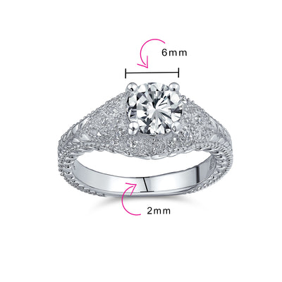 Vintage Art Deco 3CT Round Solitaire CZ Engagement Ring & Wedding Set Silver