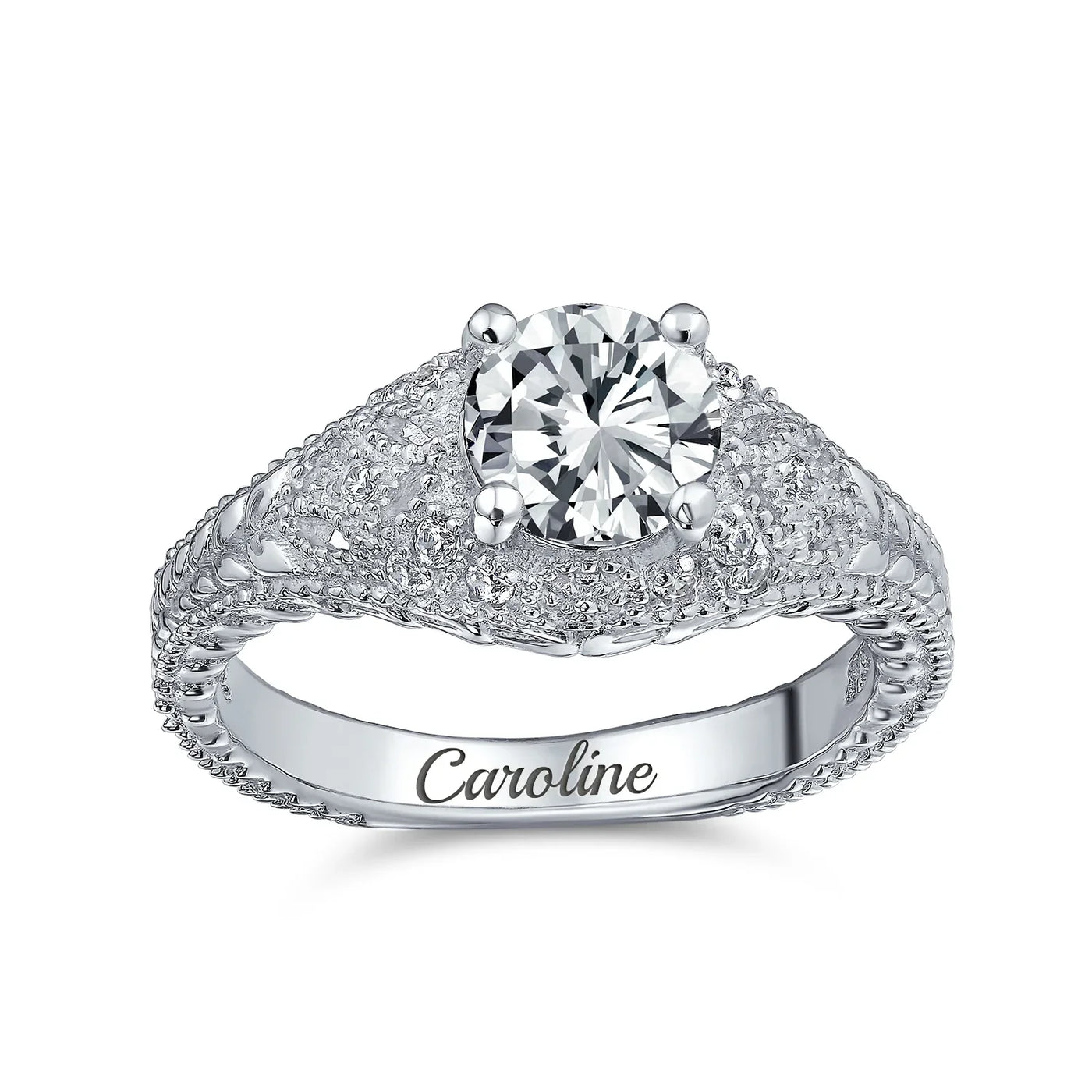 Vintage Art Deco 3CT Round Solitaire CZ Engagement Ring & Wedding Set Silver