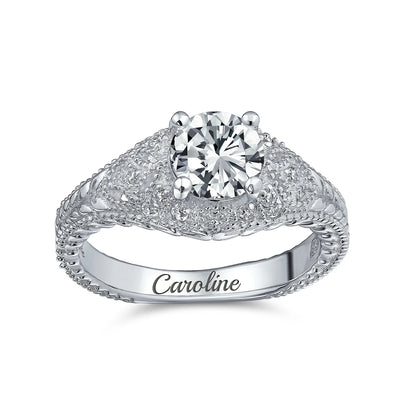 Vintage Art Deco 3CT Round Solitaire CZ Engagement Ring & Wedding Set Silver