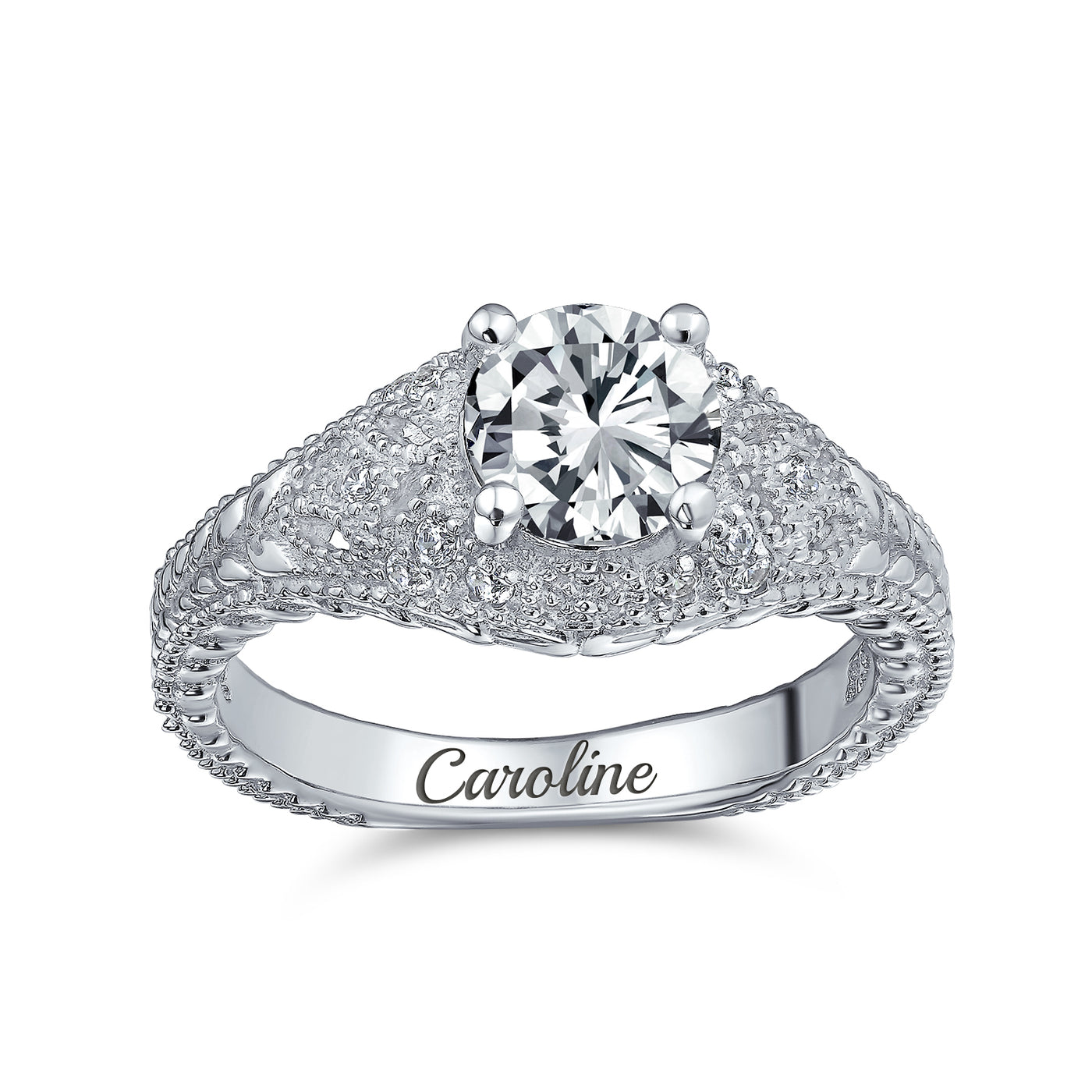 Vintage Art Deco 3CT Round Solitaire CZ Engagement Ring & Wedding Set Silver