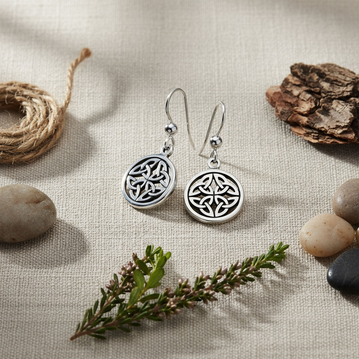 Ancient Viking Celtic Knot Dangle Earrings in Oxidized  Sterling Silver