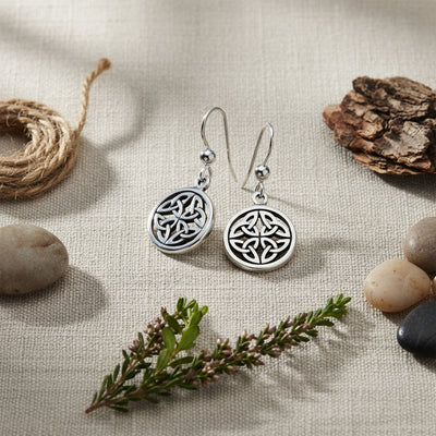 Ancient Viking Celtic Knot Dangle Earrings in Oxidized  Sterling Silver