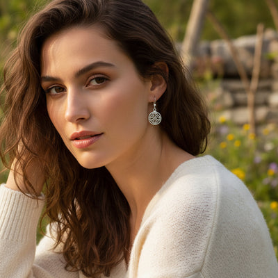 Ancient Viking Celtic Knot Dangle Earrings in Oxidized  Sterling Silver