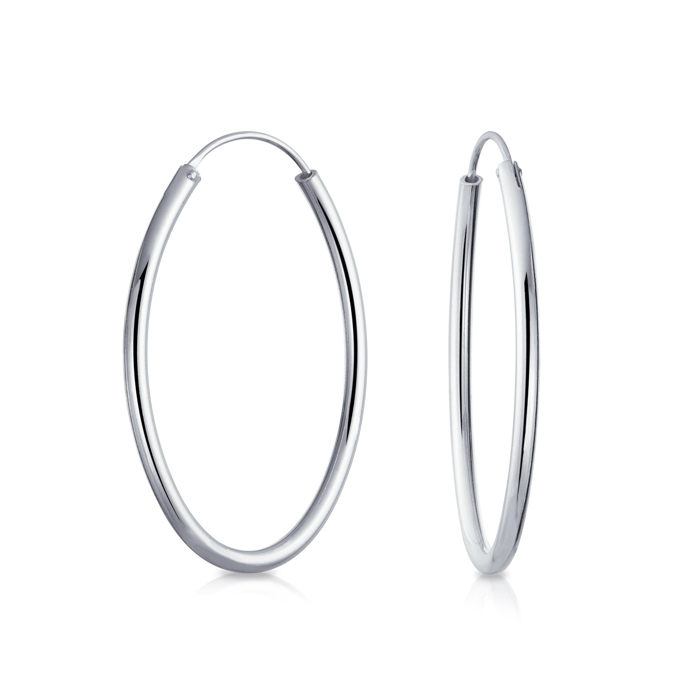 Thin Simple Endless Continuous Tube Hoop Earrings Sterling Silver.5 to 2 Inch