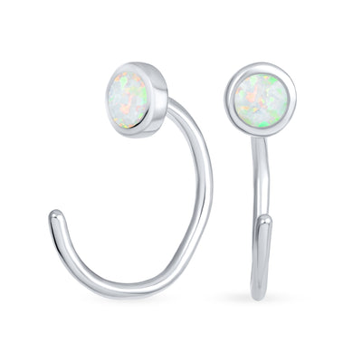 Band Cartilage Wrap White Opal Cuff Ear Earrings .925Sterling Silver