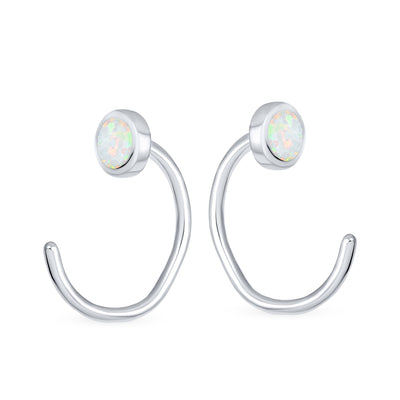 Band Cartilage Wrap White Opal Cuff Ear Earrings .925Sterling Silver