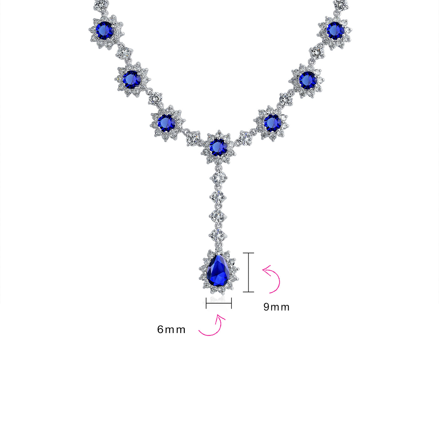 Estate Style Royal Blue Oval Crown CZ Bridal Necklace & Stud Earrings Set