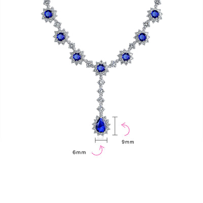Estate Style Royal Blue Oval Crown CZ Bridal Necklace & Stud Earrings Set